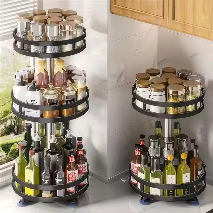 H336cf2c34cfa4a6a8cd0038eed8f10edF.png Kitchen Organizer Rack with Rotating Seasoning Container Box - Image 1